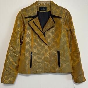 J. Richards Gold Toned Plaid Zip Jacket Iridescent Jacket Size 8 NWT